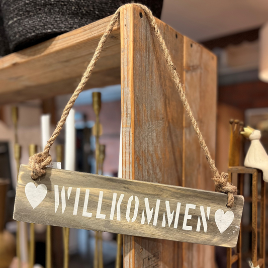 Holz-Schild Willkommen