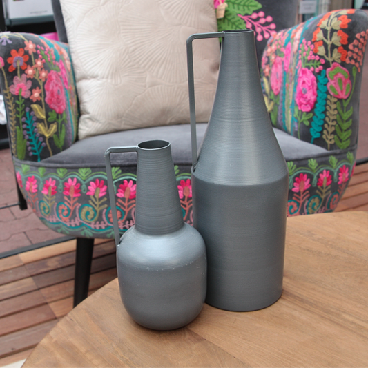 Flasche Vase Metall grau